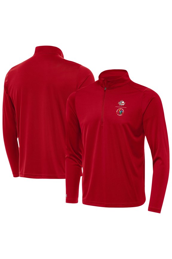 Men's Antigua Red Canada Baseball Direct to Film Tribute Quarter-Zip Pullover