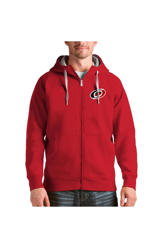 Men's Antigua Red Carolina Hurricanes Logo Victory Full-Zip Hoodie