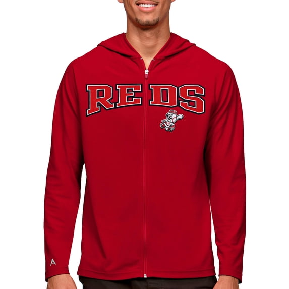 Men's Antigua Red Cincinnati Reds Wordmark Legacy Full-Zip Hoodie