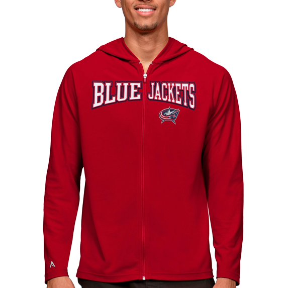 Men's Antigua Red Columbus Blue Jackets Legacy Full-Zip Hoodie