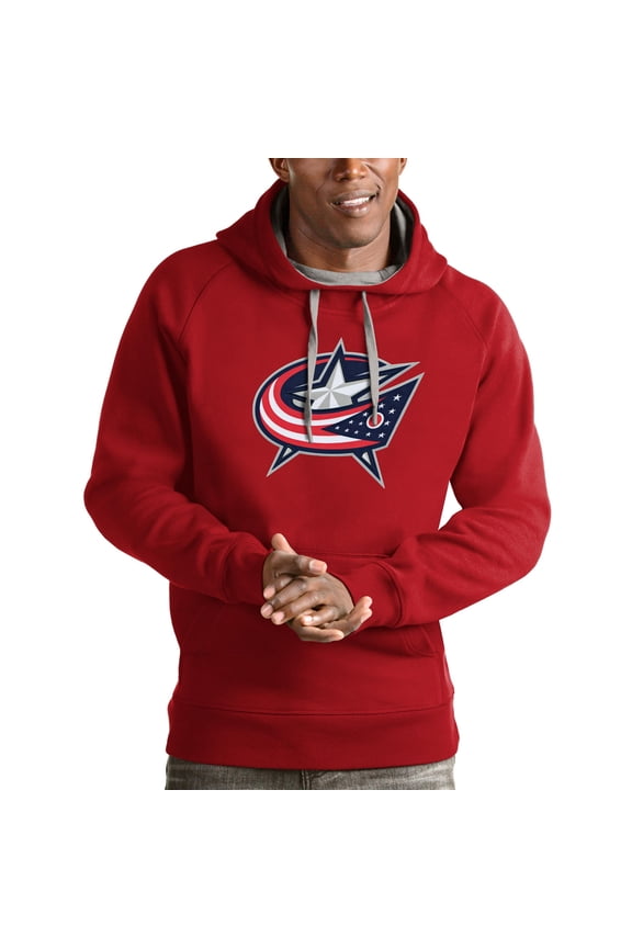 Men's Antigua Red Columbus Blue Jackets Logo Victory Pullover Hoodie