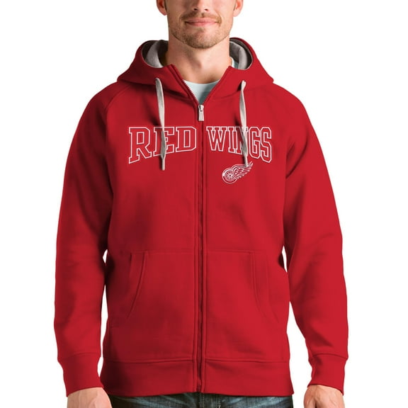 Men's Antigua Red Detroit Red Wings Wordmark Victory Full-Zip Hoodie