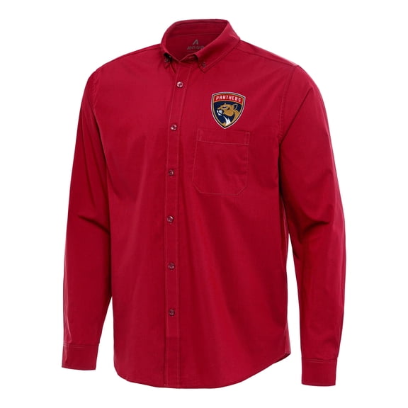 Men's Antigua Red Florida Panthers Flight Woven Tri-Blend Long Sleeve Button-Down Shirt
