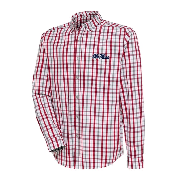 Men's Antigua Red/Gray Ole Miss Rebels Tending Tri-Blend Button-Down Long Sleeve Shirt