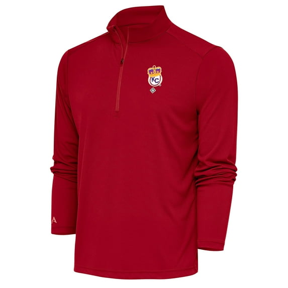 Men's Antigua Red Kansas City Monarchs Tribute Quarter-Zip Pullover Top