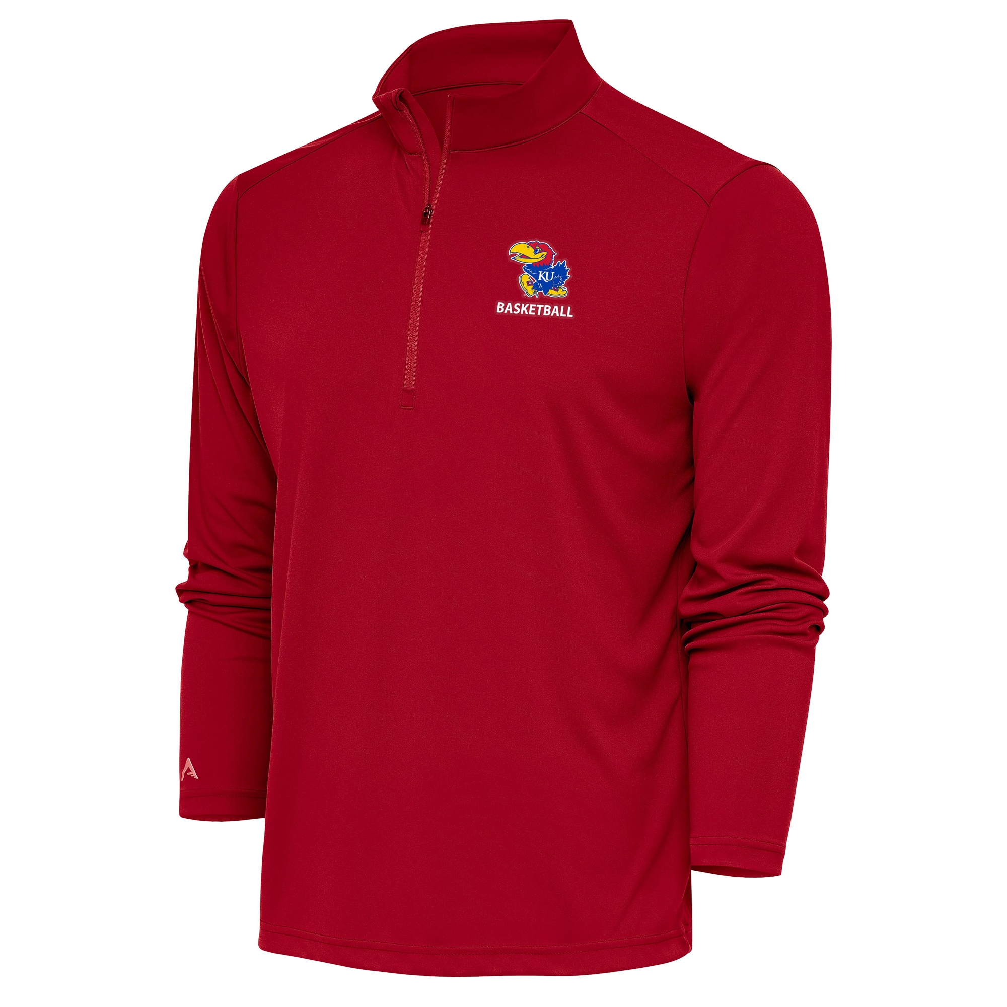 Men's Antigua Red Kansas Jayhawks Basketball Tribute Quarter-Zip Pullover Top