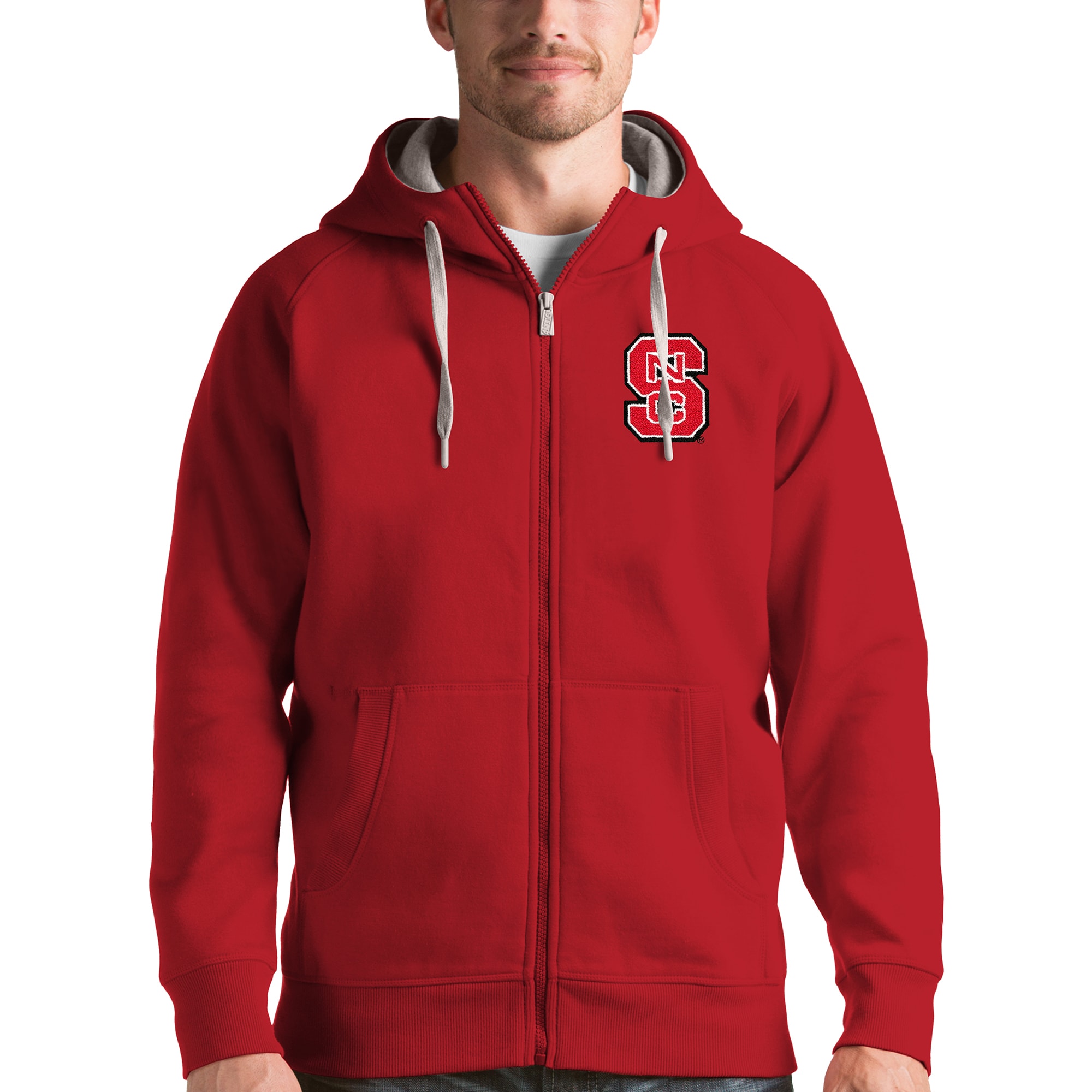 Men's Antigua Red NC State Wolfpack Victory Full-Zip Hoodie