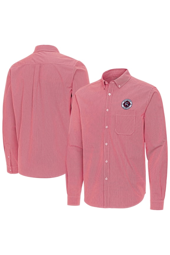Men's Antigua Red New England Revolution Porter Woven Tri-Blend Long Sleeve Button-Down Shirt