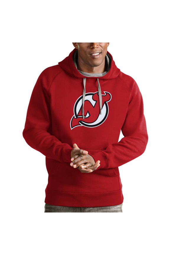 Men's Antigua Red New Jersey Devils Logo Victory Pullover Hoodie