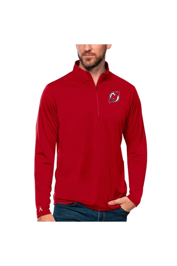 Men's Antigua Red New Jersey Devils Tribute Quarter-Zip Pullover Top