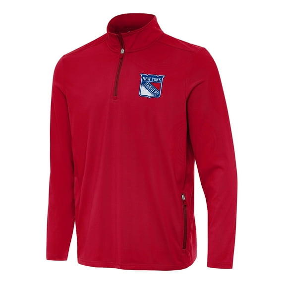 Men's Antigua Red New York Rangers Perilous Quarter-Zip Sweatshirt