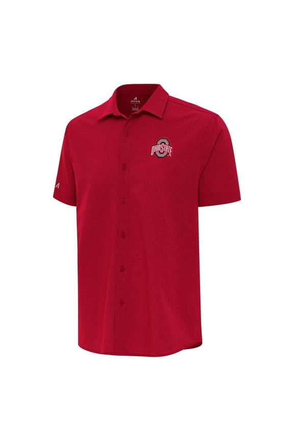 Men's Antigua Red Ohio State Buckeyes Activate Woven Short Sleeve Button-Down Shirt