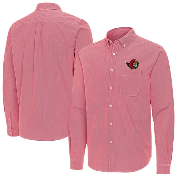 Men's Antigua Red Ottawa Senators Porter Woven Tri-Blend Long Sleeve Button-Down Shirt