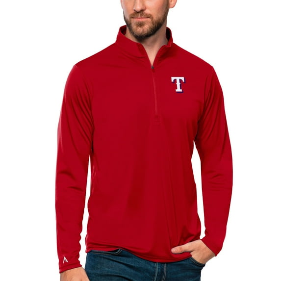 Men's Antigua Red Texas Rangers Tribute Quarter-Zip Pullover Top