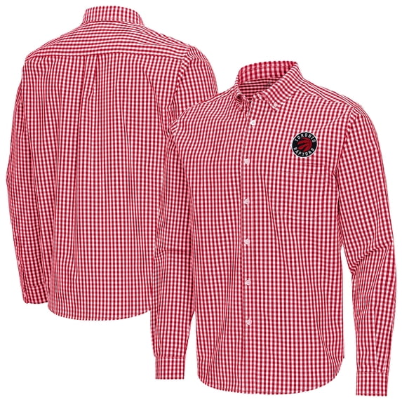 Men's Antigua Red Toronto Raptors Ellis Woven Tri-Blend Button-Down Shirt