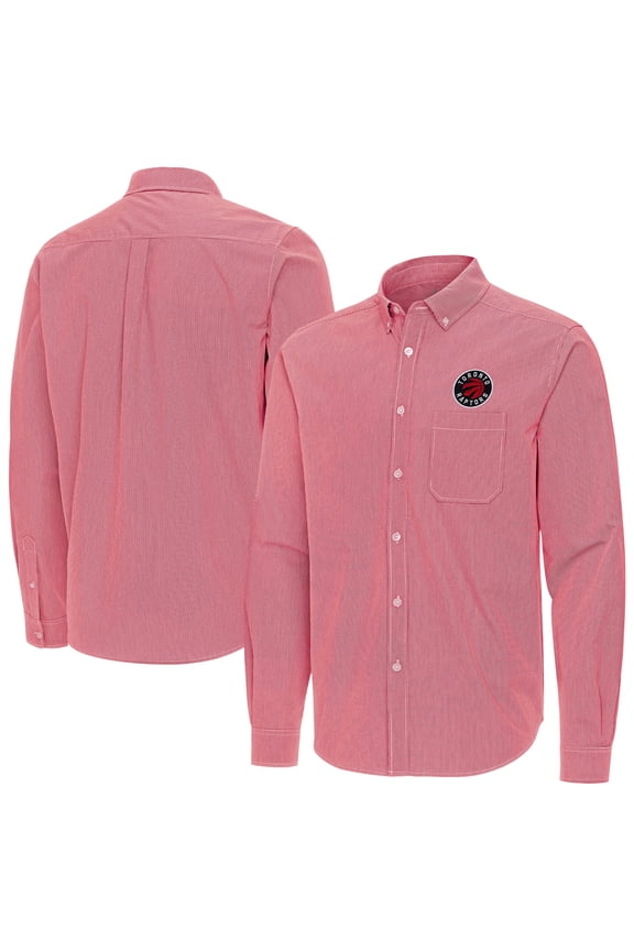 Men's Antigua Red Toronto Raptors Porter Woven Long Sleeve Button-Down Shirt