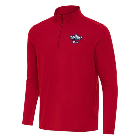 Men's Antigua Red USA Hockey 2025 4 Nations Face Off Intent Quarter-Zip Top