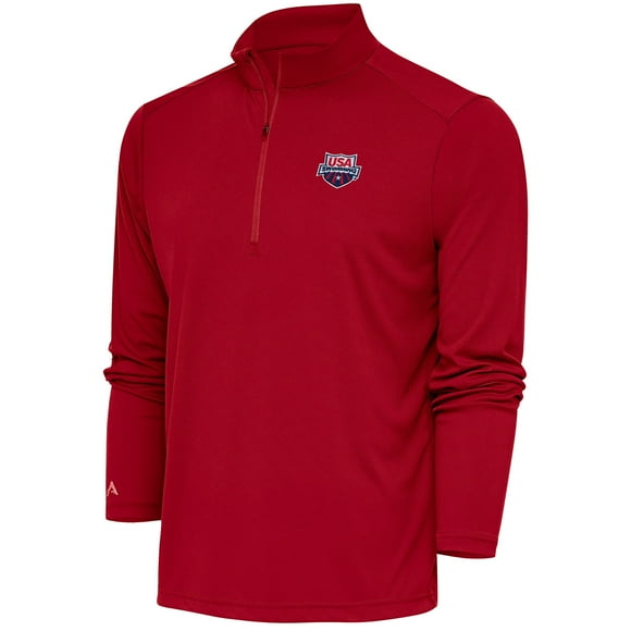 Men's Antigua Red USA Swimming Tribute Quarter-Zip Pullover Top