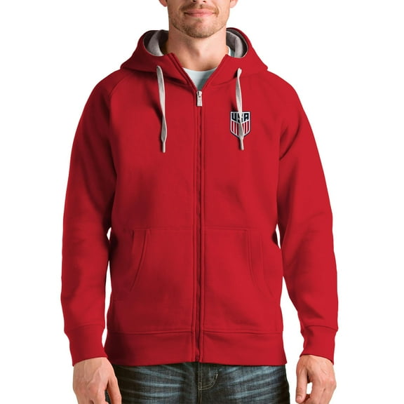 Men's Antigua Red USMNT Victory Full-Zip Hoodie