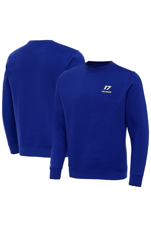 Men's-Antigua Royal Chris Buescher Big & Tall Victory Crewneck Pullover Sweatshirt