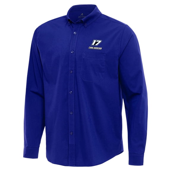 Men's Antigua Royal Chris Buescher Flight Woven Tri-Blend Long Sleeve Button-Down Shirt