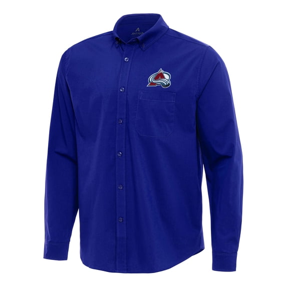 Men's Antigua Royal Colorado Avalanche Flight Woven Tri-Blend Long Sleeve Button-Down Shirt