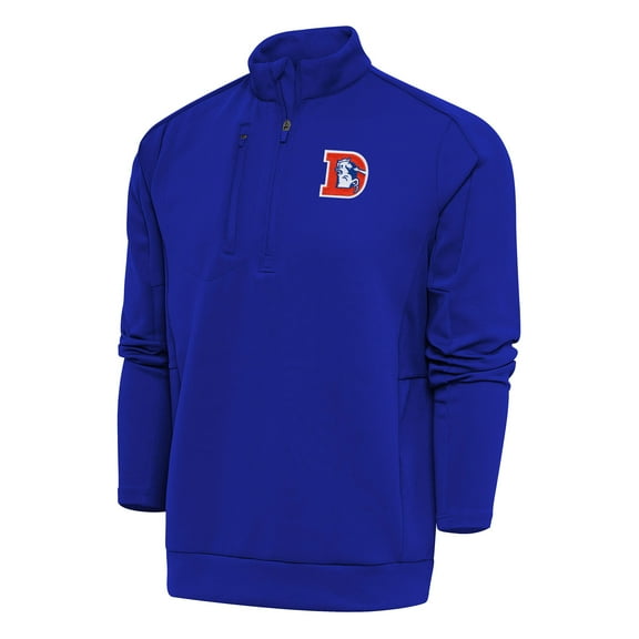 Men's Antigua Royal Denver Broncos Team Logo Throwback Generation Quarter-Zip Pullover Top