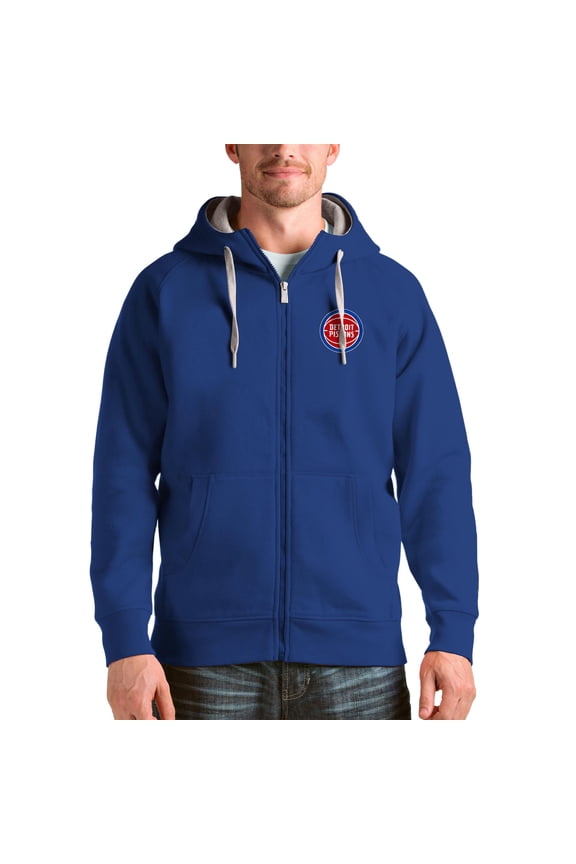 Men's Antigua Royal Detroit Pistons Logo Victory Full-Zip Hoodie