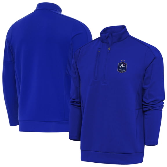 Men's Antigua Royal France National Team Genesis Quarter-Zip Pullover