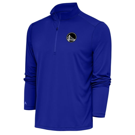 Men's Antigua Royal Golden State Warriors Metallic Logo Tribute Quarter-Zip Top