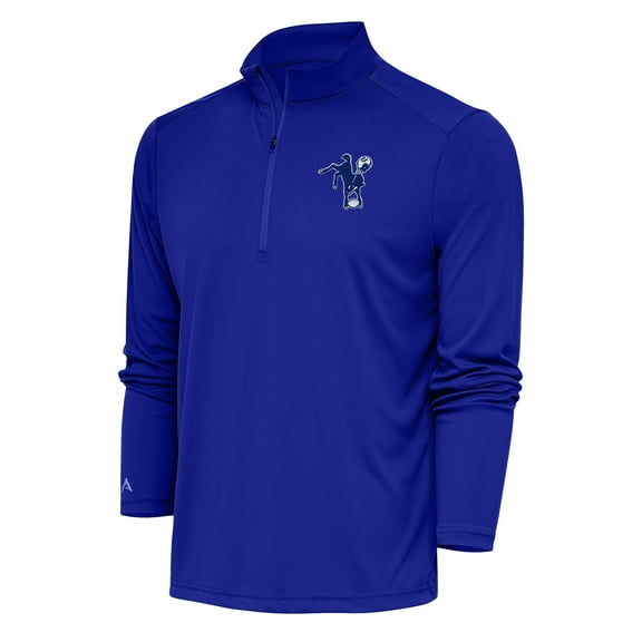 Men's Antigua Royal Indianapolis Colts Team Logo Throwback Tribute Quarter-Zip Pullover Top