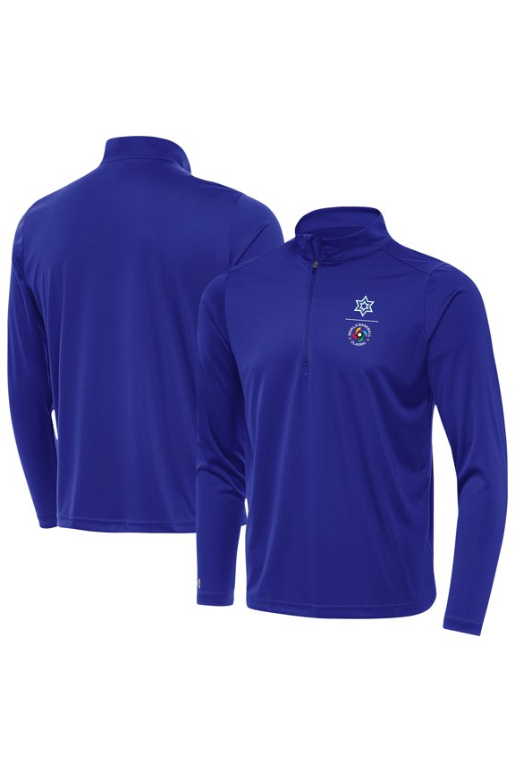 Men's Antigua Royal Israel Baseball Direct to Film Tribute Quarter-Zip Pullover
