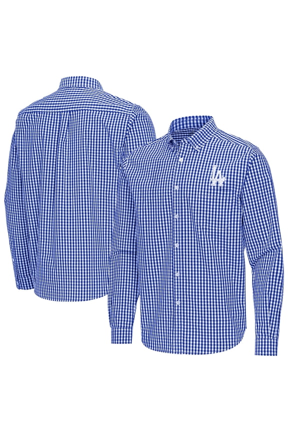 Men's Antigua Royal Los Angeles Dodgers Ellis Woven Tri-Blend Button-Down Shirt