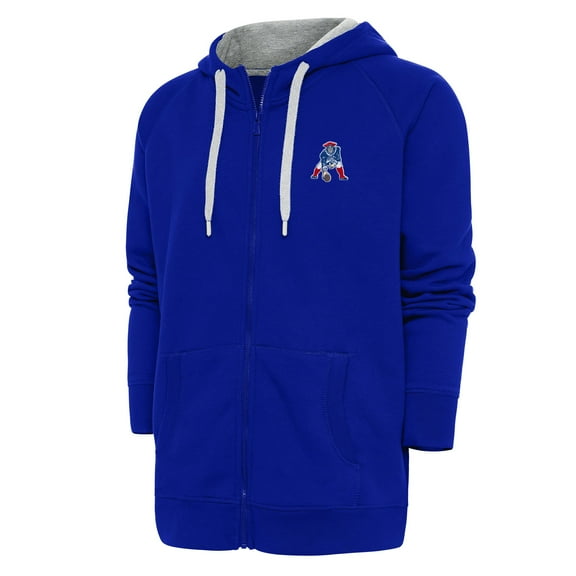 Men's Antigua Royal New England Patriots Throwback Logo Victory Full-Zip Hoodie