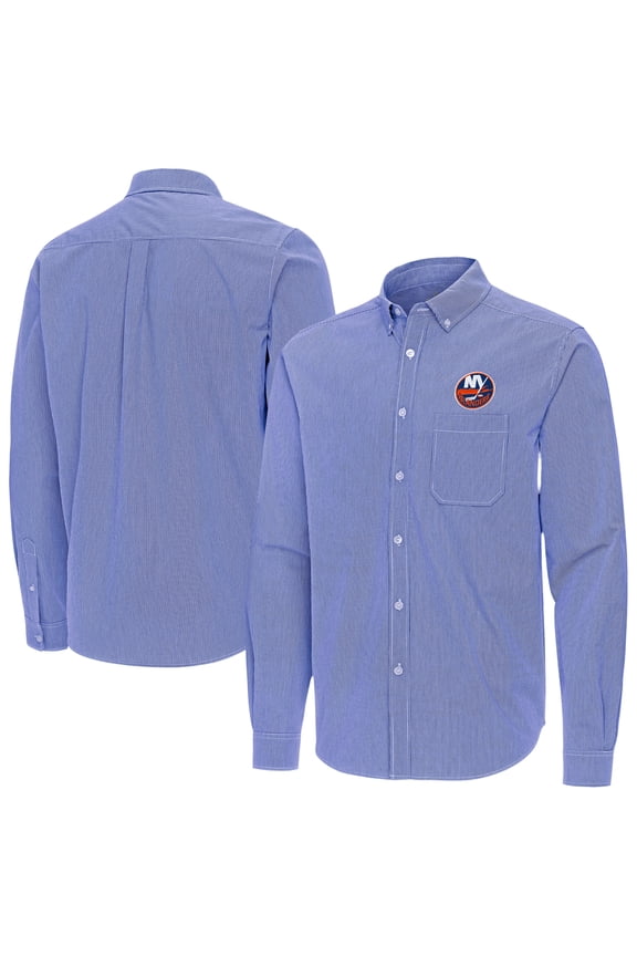Men's Antigua Royal New York Islanders Porter Woven Tri-Blend Long Sleeve Button-Down Shirt
