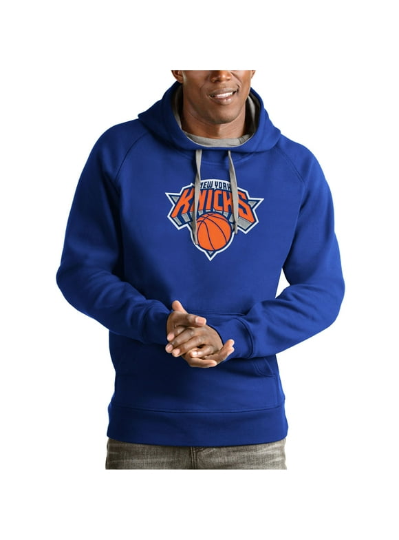Men's Antigua Royal New York Knicks Team Logo Victory Pullover Hoodie