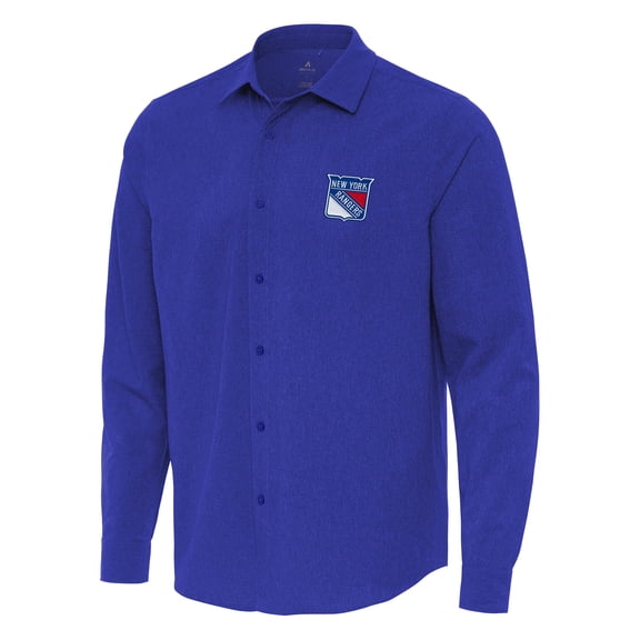 Men's Antigua Royal New York Rangers Exposure Woven Long Sleeve Button-Up Shirt