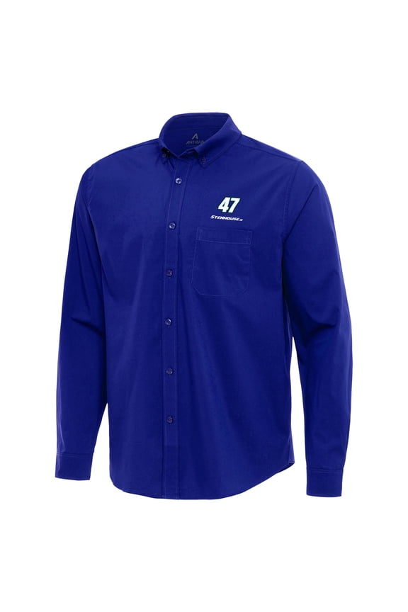Men's Antigua Royal Ricky Stenhouse Jr. Flight Woven Tri-Blend Long Sleeve Button-Down Shirt