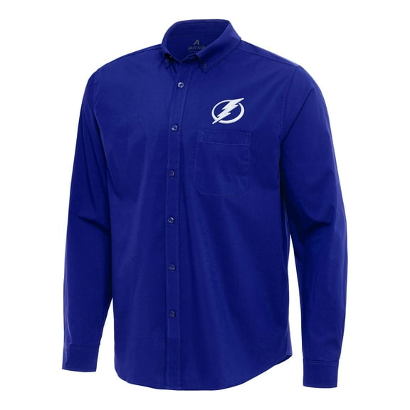Men's Antigua Royal Tampa Bay Lightning Flight Woven Tri-Blend Long Sleeve Button-Down Shirt