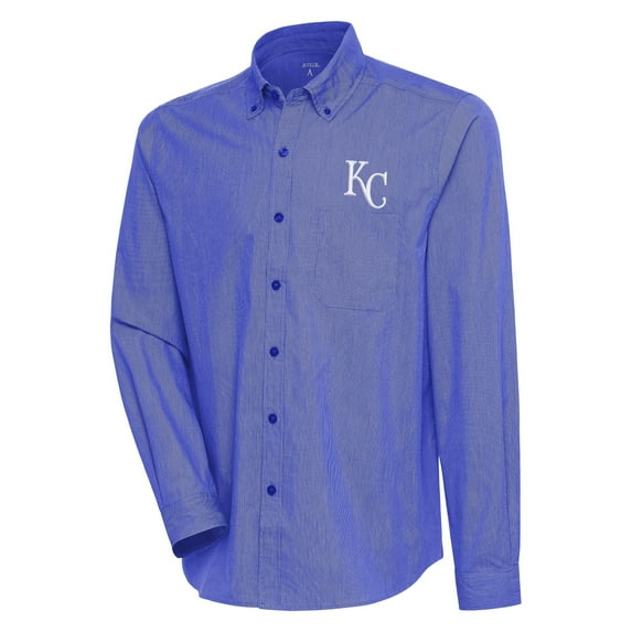 Men's Antigua Royal/White Kansas City Royals Compression Long Sleeve Button-Down Shirt