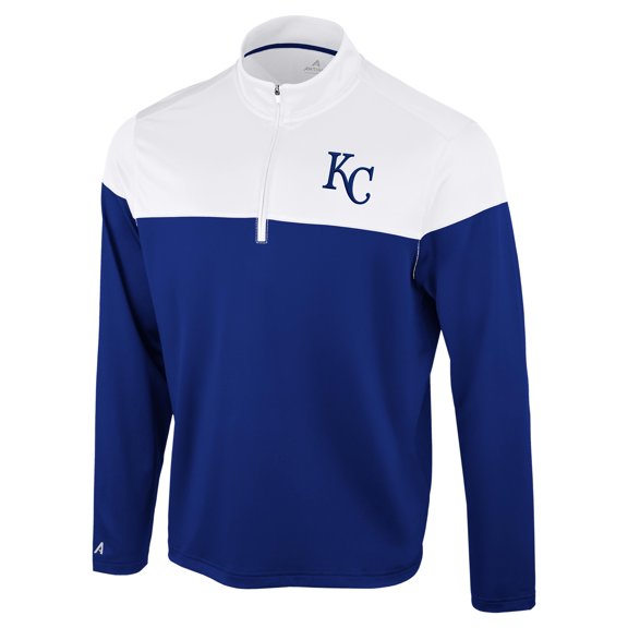 Men's Antigua Royal/White Kansas City Royals Hinder Quarter-Zip Pullover