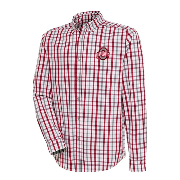 Men's Antigua  Scarlet/Gray Ohio State Buckeyes Tending 2 Button-Down Long Sleeve Shirt