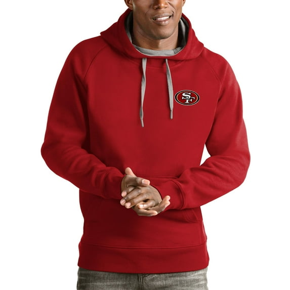 Men's Antigua Scarlet San Francisco 49ers Logo Victory Pullover Hoodie