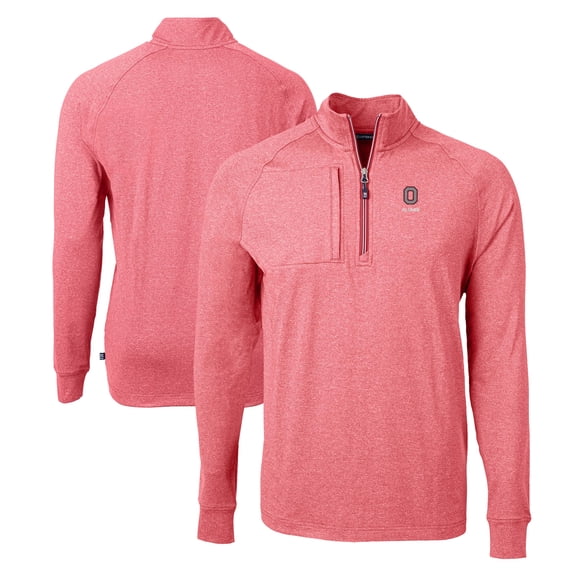 Men's Cutter & Buck Heather Scarlet Ohio State Buckeyes Alumni Logo Adapt Eco Knit Heathered Recycled Quarter-Zip