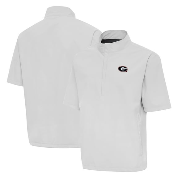 Men's Antigua Stone Georgia Bulldogs Brisk Short Sleeve Quarter-Zip Windshirt