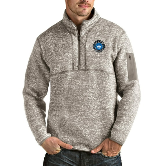 Men's Antigua Tan Charlotte FC Fortune Quarter-Zip Pullover Jacket