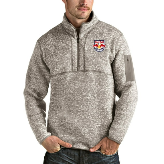 Men's Antigua Tan New York Red Bulls Fortune Quarter-Zip Pullover Jacket