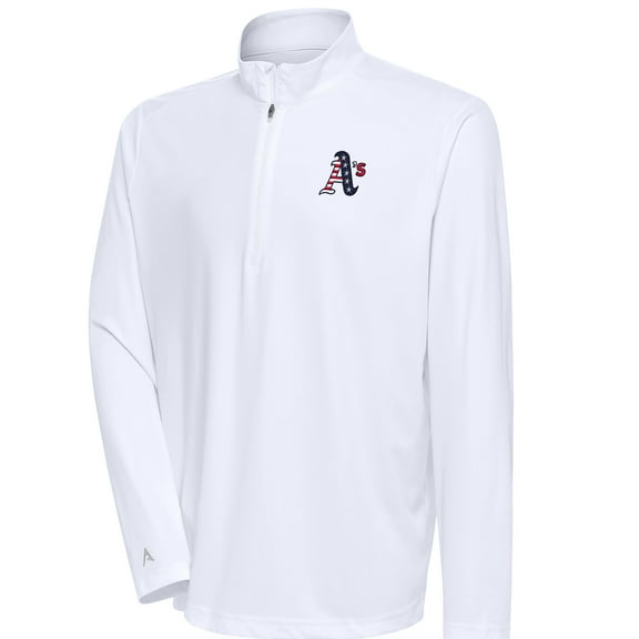 Men's Antigua White Athletics Patriotic Tribute Quarter-Zip Pullover Top