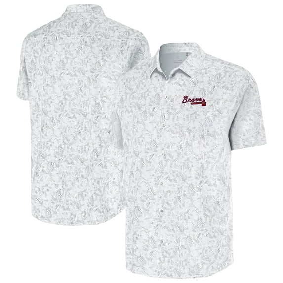 Men's Antigua White Atlanta Braves Lush Button-Up Shirt