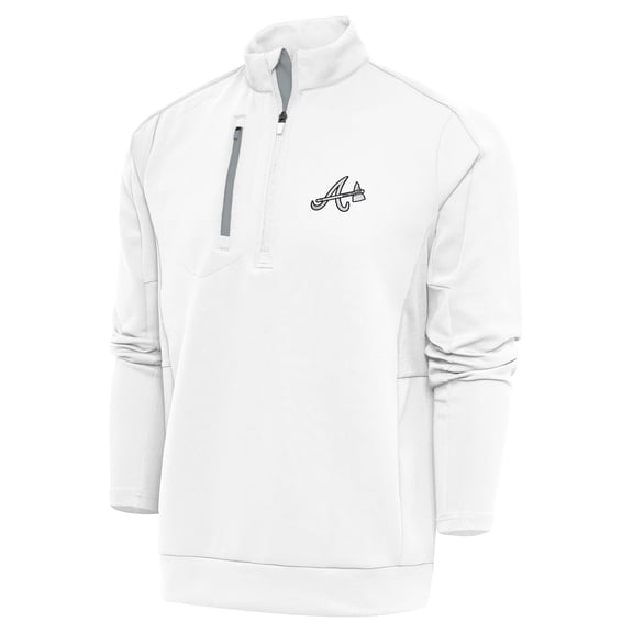 Men's Antigua White Atlanta Braves Metallic Generation Quarter-Zip Pullover Top